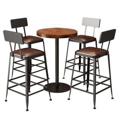 China Modern Wrought Iron Seat High Legs Bar Stools Bar Furniture Set Table Contemporary Wood Back Home and Chair Factory Direct for sale