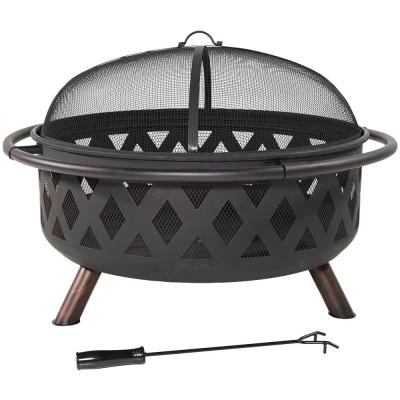 China Easily Assembled 36 Inch Large Firewood Patio And Backyard Fire Pit For Outdoors With Spark Screen Poker And Round Chimney Cover for sale