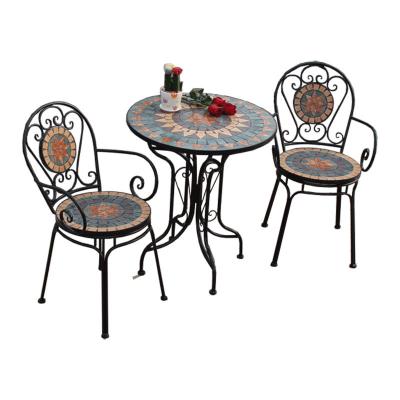 China Farmhouse Iron Balcony Mosaic Tables And Chairs Sets Courtyard Terrace Outdoor Villa Outdoor Casual Table Dining Sets for sale