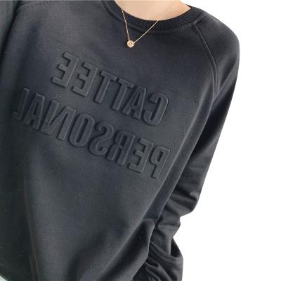 China Custom Anti-wrinkle womens cotton embossed street wear plain cotton crewneck sweatshirt embossed sweatshirt for sale