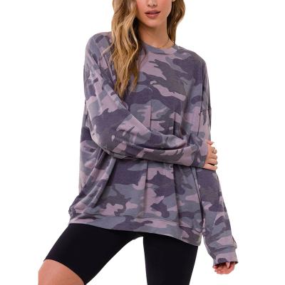 China Anti-Wrinkle Women Casual Fit Sweatshirt Long Drop Sleeve Off Shoulder With Crew Neck Printed Pullover for sale