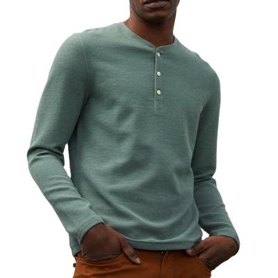 China Custom Cotton Blend T-shirt Leisure Anti-wrinkle Stretch Soft Long Sleeve Collar Buttons Men's T-shirts for sale