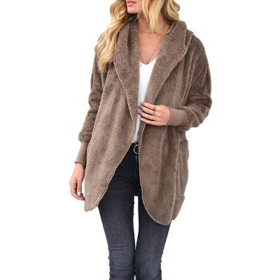 China Anti-Wrinkle Women Winter Cozy Faux Plush Jacket Double Side Female Hooded Plus Size Coat for sale