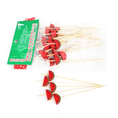 China Heat Resistance Natural Red Watermelon Shape Beaded Bamboo Pick For Fruit for sale