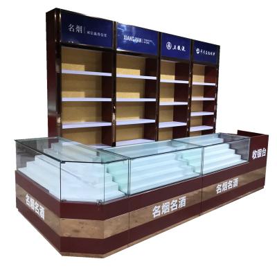 China New Classic Deli Wooden Shelf Retail Cigarette Display Showcase Racks For Tobacco for sale