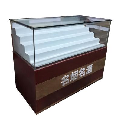 China Classic Custom Retail Counter Design Jewelry Wooden Door Lock Furniture Display Case Retail Store Exhibit Cigar Cigarette Glass Showcase for sale