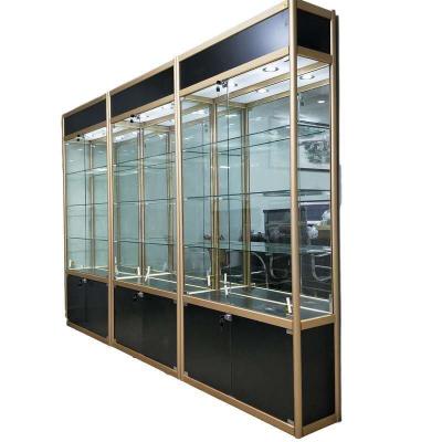 China Classic CABINET Manufacturer Luxury Lockable Glass Display Case Wood Showcase With Led Light for sale