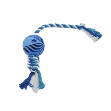 China Sustainable Hot Selling Funny Rubber Ball Cotton Rope Dispute Pet Treat Toys For Indoor And Outdoor for sale