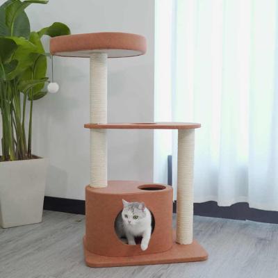 China Sustainable Single Cat Tree With Small View Rascador Para Gatos Cat Tree Ball Tower House Climbing Tree A Chat for sale