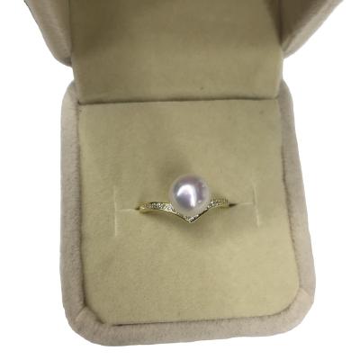 China Other New Designs Pearl Ring 7.5-8mm AA+ White Round 925 Silver Freshwater Pearl Ring for sale