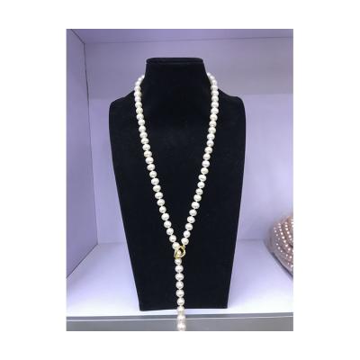 China Vintage Wholesale Price Fashion Autumn Freshwater 8mm Button Pearl Women Bead Long Necklace for sale