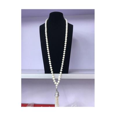 China Economical Vintage Long Custom Design Freshwater Pearl Necklace White Round Pearl Crown Necklace for sale