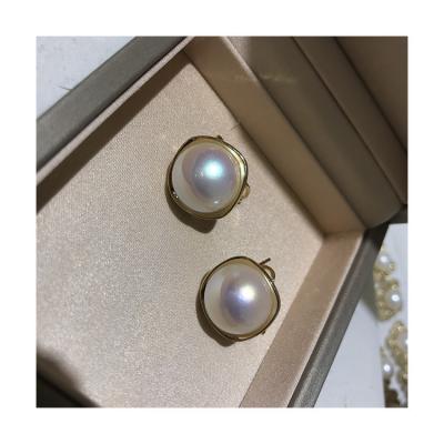 China New Vintage Shell Pearls Pearl Beachy Earrings Rose Gold Color S925 Half Round Earrings for sale