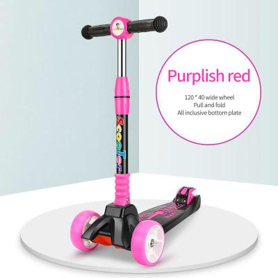 China PU Wheel New Design 120x35mm PU Led Wheels Three_wheels Kids Flash Scooter Children Purple Folding Scooter for sale