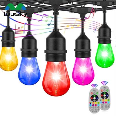 China Custom 48FT RGB Solar string lighting Dimmable LED Hanging Patio String Lights with Remote led christmas solar fairy lights string for sale