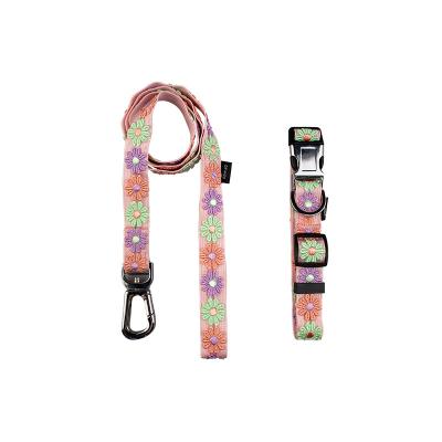 China Fashion Viable Design Nylon Flower Maid Accessories Metal Buckle Dog Weaving Adjustable Pet Woven Collar for sale