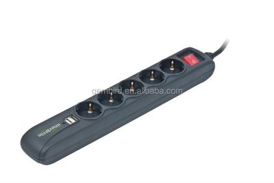 China German Power Strip Socket Surge Protector SPG5-U 5 Residential/General Purpose Outlets With 2 USB Port for sale