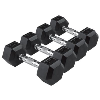 China China Custom Durable Black Fitness Gym Weightlifting Rubber Hex Dumbbell Set for sale