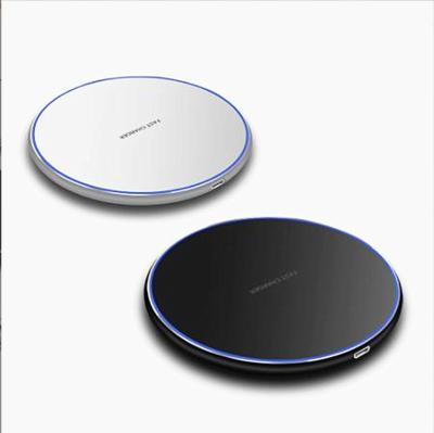 China New Popular Simple Round Metal Desktop Mobile Phone Fast Charging 10W QI Smart Wireless Charger for sale