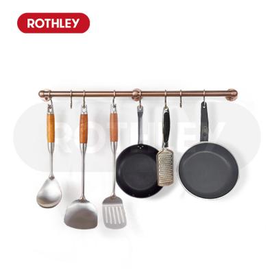 China Sustainable Rothely Wall Mounted Removable Sliding S Hooks Industrial Hanger Iron Pipe Pot Bar Rack Hanging Rail Kit Utensils Kitchen Rail for sale