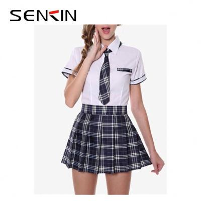 China School Girl Short Sleeve Cotton Shirt+Sexy Short Mini Skirt Sexy Japanese School Girl Uniform for sale