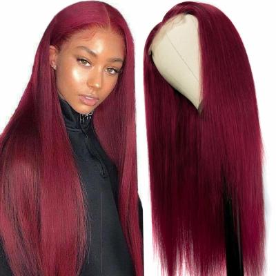 China Straight 99J Burgundy T Part Lace Human Hair Wigs for sale