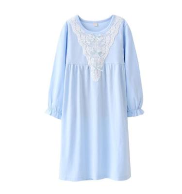 China Beautiful design and nice quality fabric. This little dress is comfortable. Kids Homewear Long Sleeve Cotton Sleepwear Dress Girls Bowknot Sleep Shirts Lace Up Nightgown for sale