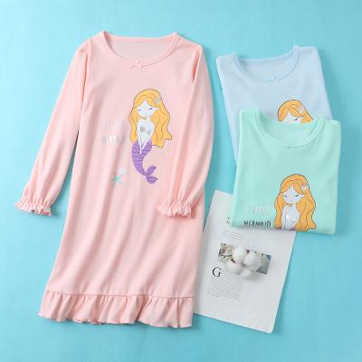 China 2020 New Updraft Princess Nightgown Little Girls 100% Cotton Mermaid Long Sleeve Sleep Dress for sale