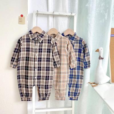 China INS Breathable Warm Sale Infants Boys Overalls Long Sleeve Baby Boy Clothes Autumn Cotton Sweatshirt Plaid Rompers for sale