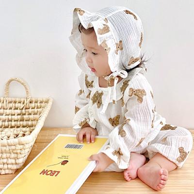 China Autumn Winter Newborn Baby Boys Breathable Girls Bear Print Unisex Animal Rompers Long Sleeve Toddler Cute Clothes With Hat for sale