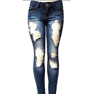 China 2020 Viable Women's New Fashion Hole Ripped Jeans Lady Casual Mid Waist Peel Jeans Wholesale for sale