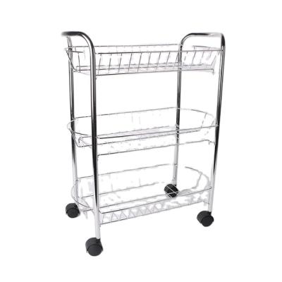 China Floor Type Fashion 3 Tiers Fruit Basket Metal Money Storage Basket With Wheels Shower Caddy Rack for sale