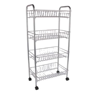 China Floor Type 4 Tiers Metal Money Storage Basket With Wheels Metal Basket Iron Rack for sale