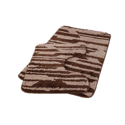 China Washable Soft Two Color Striped Anti Slip Microfiber Square And U Shaped Bathroom Home Hotel Bath Mats for sale