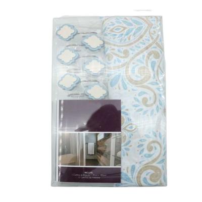 China Sustainable 2pcs Bath Set , Polyester Shower Curtain With Repeated Design And Polyresin Hooks for sale