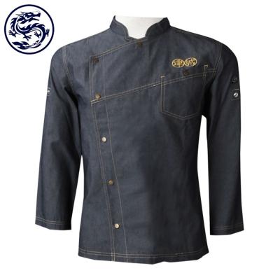 China restaurant & Factory Bar BSCI Sedex No Minimum Order Professional Restaurant Jeans Chef Uniform Jacket Style Black Color for sale