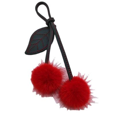 China Cute Fluffy And Smooth Cute Bag Cherry Plush Ball Plush Doll Cartoon Pendant Key Chain Accessories Lace Key Chain for sale