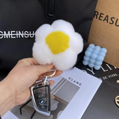 China 2022 souvenir sale bag/bag charm key chain/main chain key chain plush hanging ball flowers hot creative simple plush fur rabbit promotion gift for sale