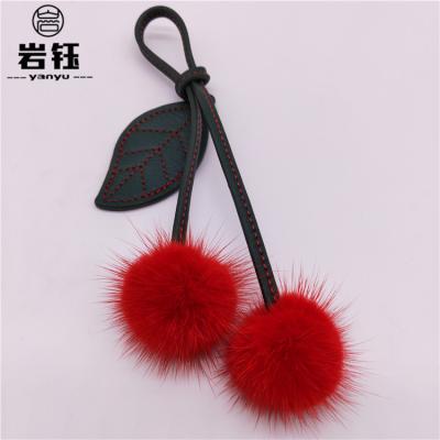 China The new mink fur mink key chain plush car pendant plush and smooth cherries key chain ornaments Korean creative female for sale