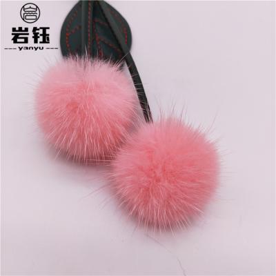 China Fashion Female Fluffy And Smooth Classic Cherry Mink Fur Ball Key Chain Cherry Velvet Ball Bag Key Red Pendant for sale