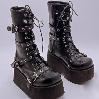 China Flat 2021 autumn and winter motorcycle boots chain casual fashion flat boots decormative for sale