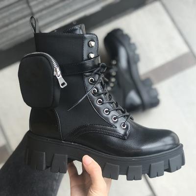 China 2020 new light weight design fashion boots with pocket lace up popular mid calf female shoes women boots for sale