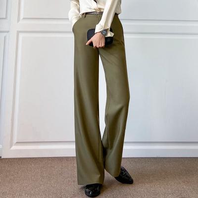 China Anti-Wrinkle 2022 New Spring Customized Most Popular Natural Waist Woven Polyester Wide Leg Pants Trousers For Women for sale