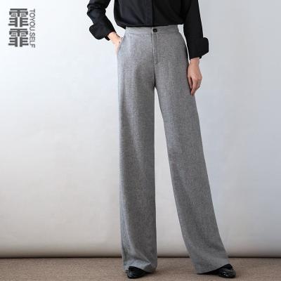 China Custom High Waisted Office Anti-Wrinkle Ladies Wide Leg Pants Woolen Straight Type Trousers For Women for sale