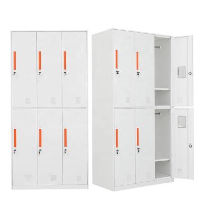 China Commercial White Color 6 Doors Metal School Locker Office Furniture Top-fly Furniture Manufacturer With Orange Handle for sale