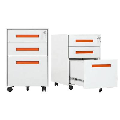 China Wholesale (Height)Adjustable Top-Fly Quality Good Under Desk Filing Pedestal Orange Handle 3 Drawer Steel Mobile File Cabinet for sale