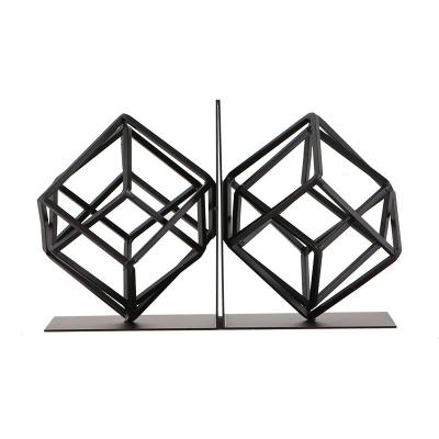 China Nordic Creative Geometric Living Room Book Stand Wholesale Stock Decoration Metal Desktop Bookends Study Environment Friendly for sale