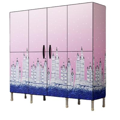 China Modern Simple Economic (Size) Rental Bedroom Adjustable Assemble Storage Cabinet Steel Pipe Fabric Wardrobe for sale