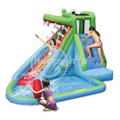 China Inflatable Bouncer Happy Hops Inflatable Bouncer With Super Giant Inflatable Crocodile Swimming Pool Super Water Slide-9240 for sale