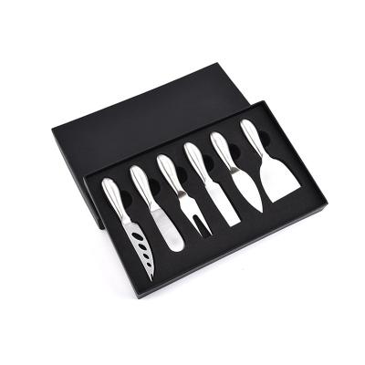 China Factory Price Sustainable Cheese Knife Slicer Set Stainless Steel Cheese Tools 6 Piece Cheese Knife Set With Box for sale